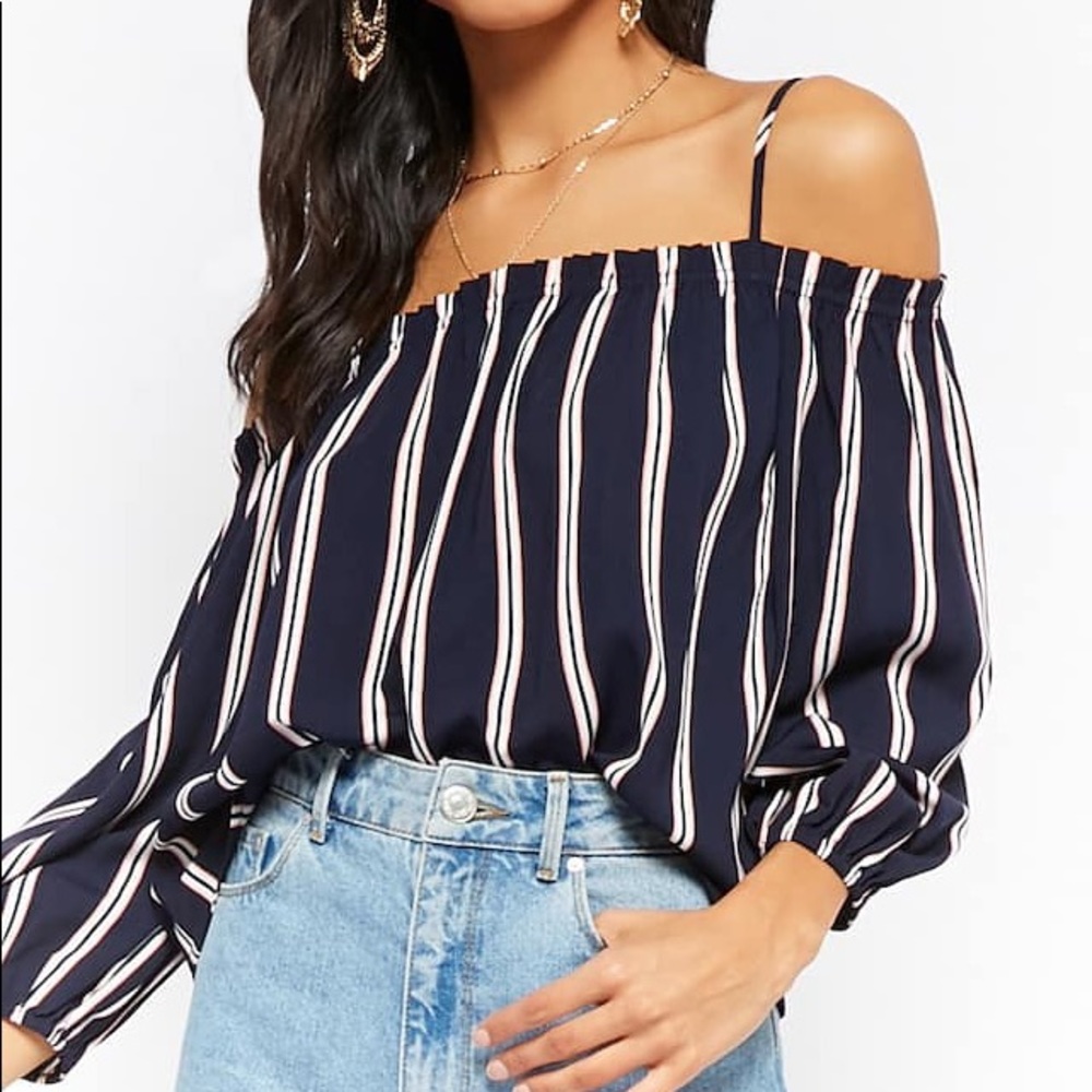 Forever 21 Striped Open Shoulder Top